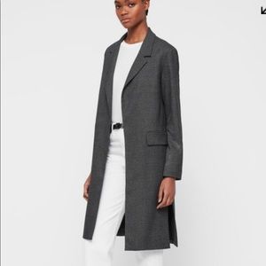 All saints wool duster in gray plaid